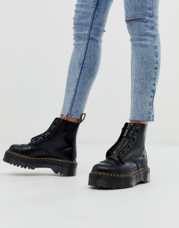 Dr Martens Sinclair Leather Zip Chunky Flatform Crne - Ženske Čizme | 79512RKGI